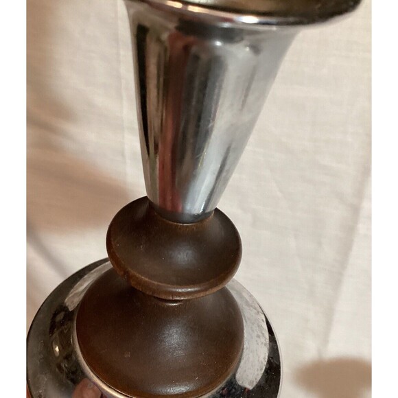 Kromex Teakwood & Metal Taper Candlestick Holders 4.5" MCM USA Vintage - Picture 5 of 14